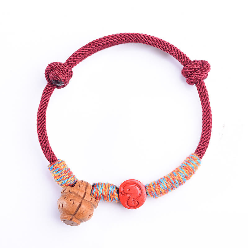 Handmade Chinese Zodiac Red String Peach Pit Cinnabar Luck Bracelet - Image 4