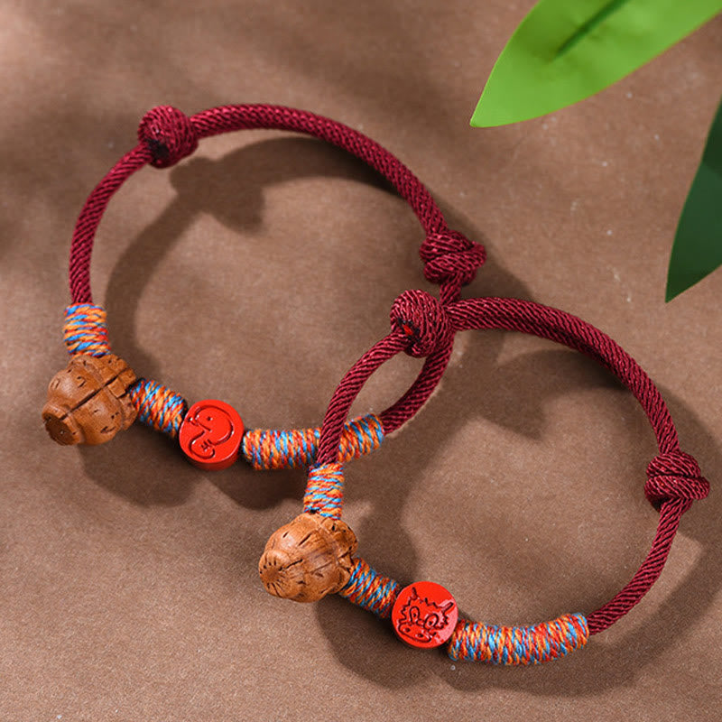 Handmade Chinese Zodiac Red String Peach Pit Cinnabar Luck Bracelet - Image 29