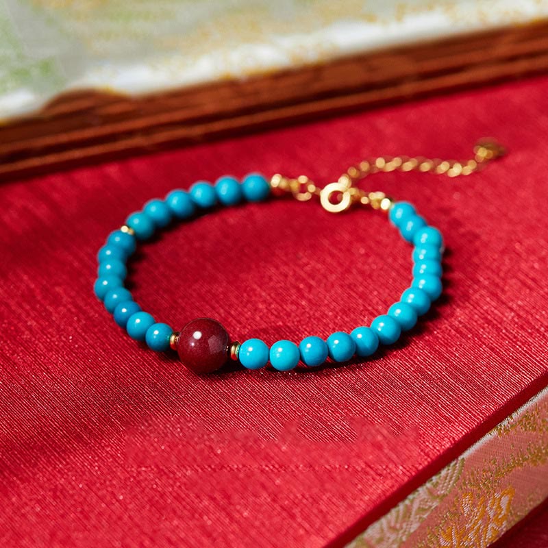 925 Sterling Silver Turquoise Cinnabar Purification Bracelet