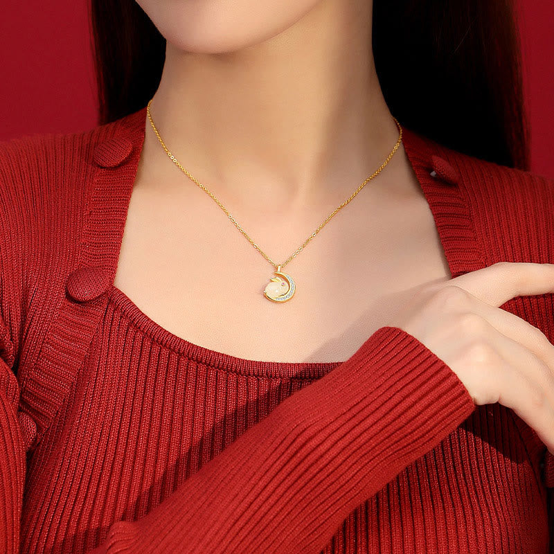 925 Sterling Silver Hetian White Jade Rabbit Crescent Moon Luck Necklace Pendant - Image 8