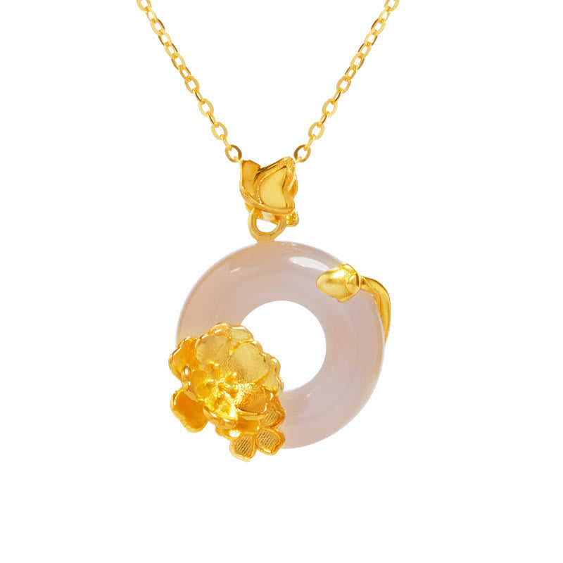 Natural 925 Sterling Silver White Chalcedony Peace Buckle Peach Blossom Butterfly Positive Necklace Pendant - Image 13