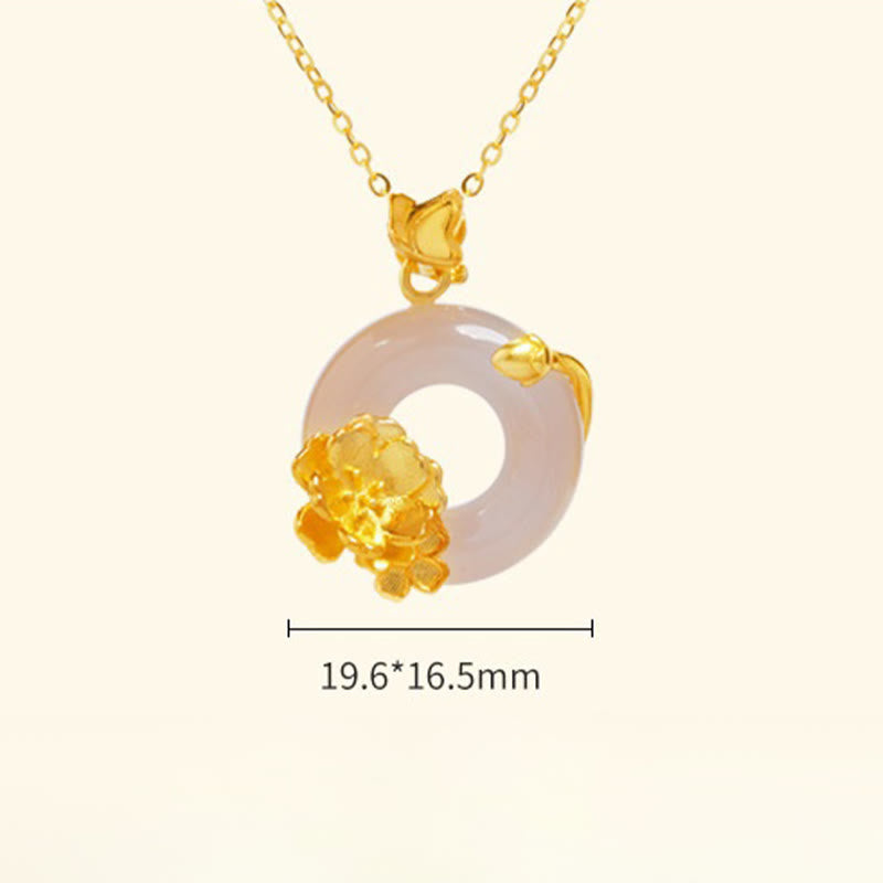 Natural 925 Sterling Silver White Chalcedony Peace Buckle Peach Blossom Butterfly Positive Necklace Pendant - Image 12