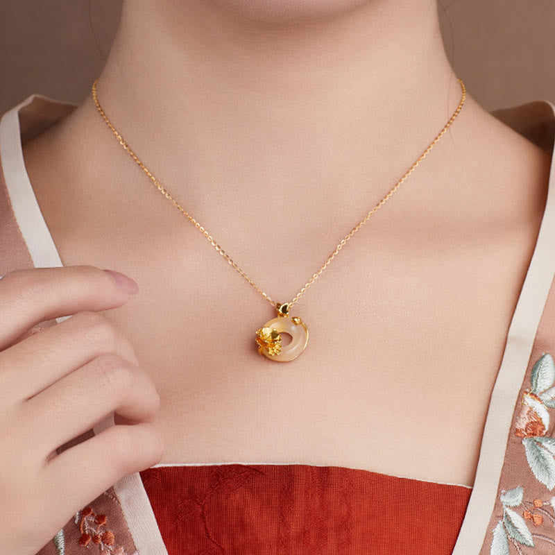 Natural 925 Sterling Silver White Chalcedony Peace Buckle Peach Blossom Butterfly Positive Necklace Pendant - Image 4