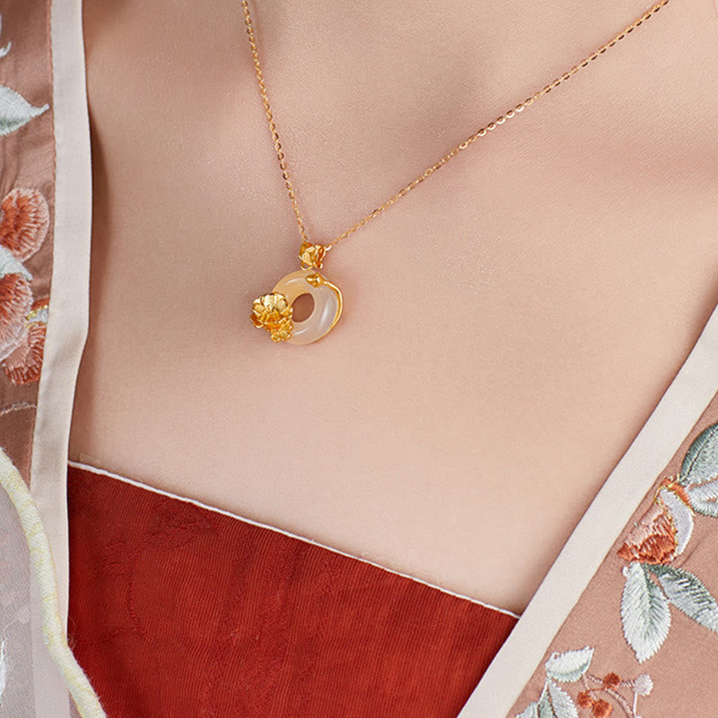 Natural 925 Sterling Silver White Chalcedony Peace Buckle Peach Blossom Butterfly Positive Necklace Pendant - Image 10