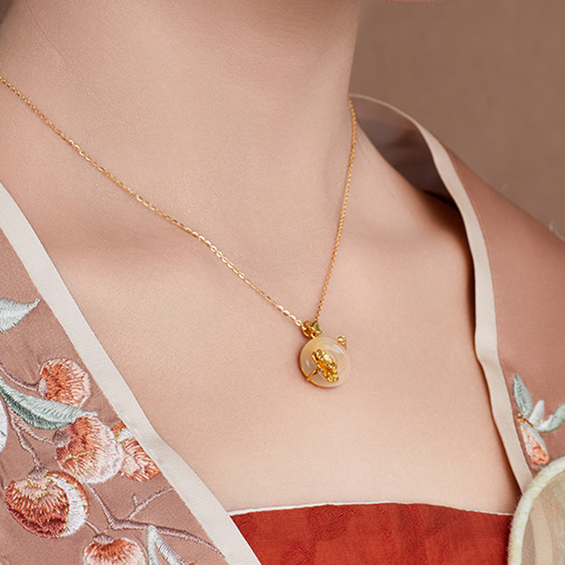 Natural 925 Sterling Silver White Chalcedony Peace Buckle Peach Blossom Butterfly Positive Necklace Pendant - Image 5