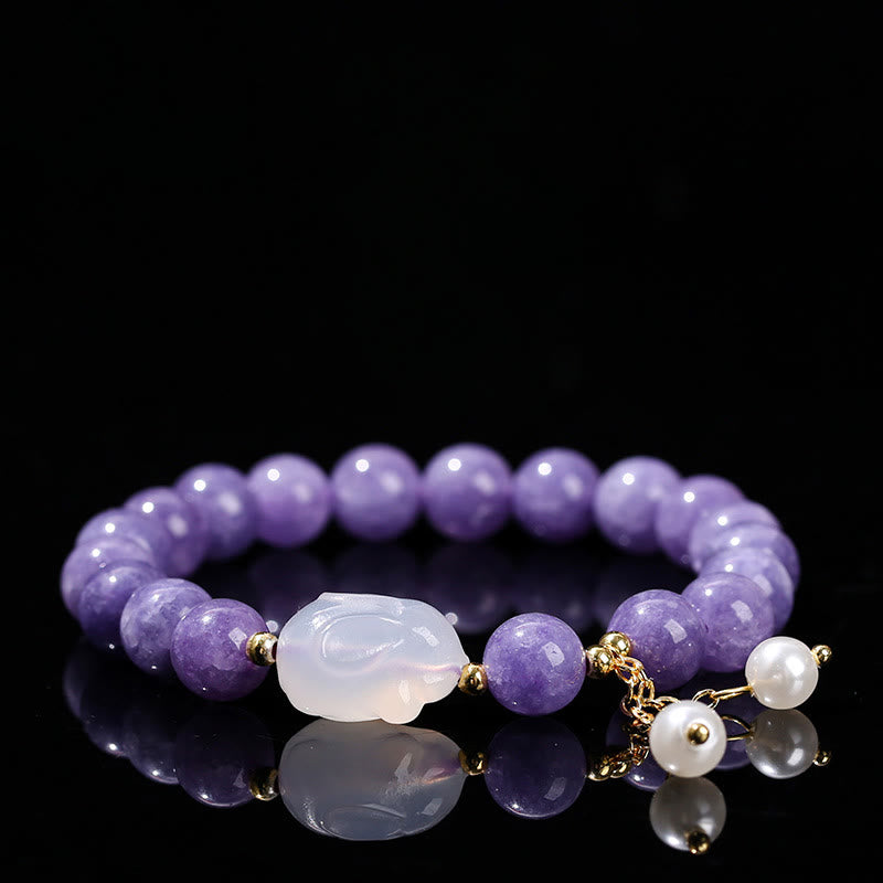 Natural Purple Chalcedony Rabbit Healing Bead Bracelet