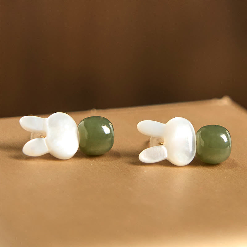 Tridacna Stone Cute Rabbit Hetian Jade Luck Earrings - Image 8