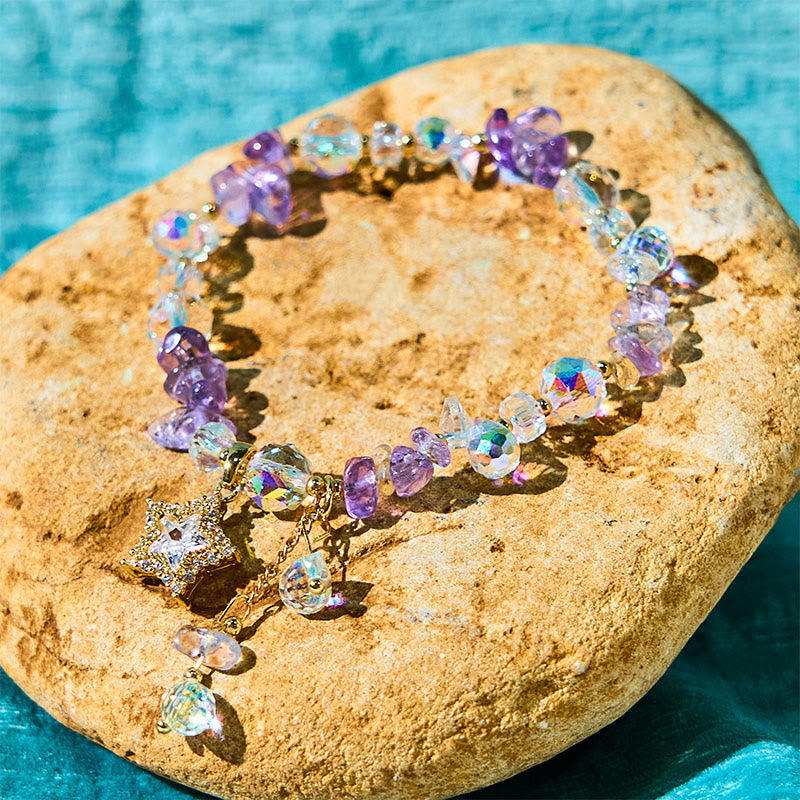 Natural Amethyst Crystal Star Charm Positive Transformation Bracelet
