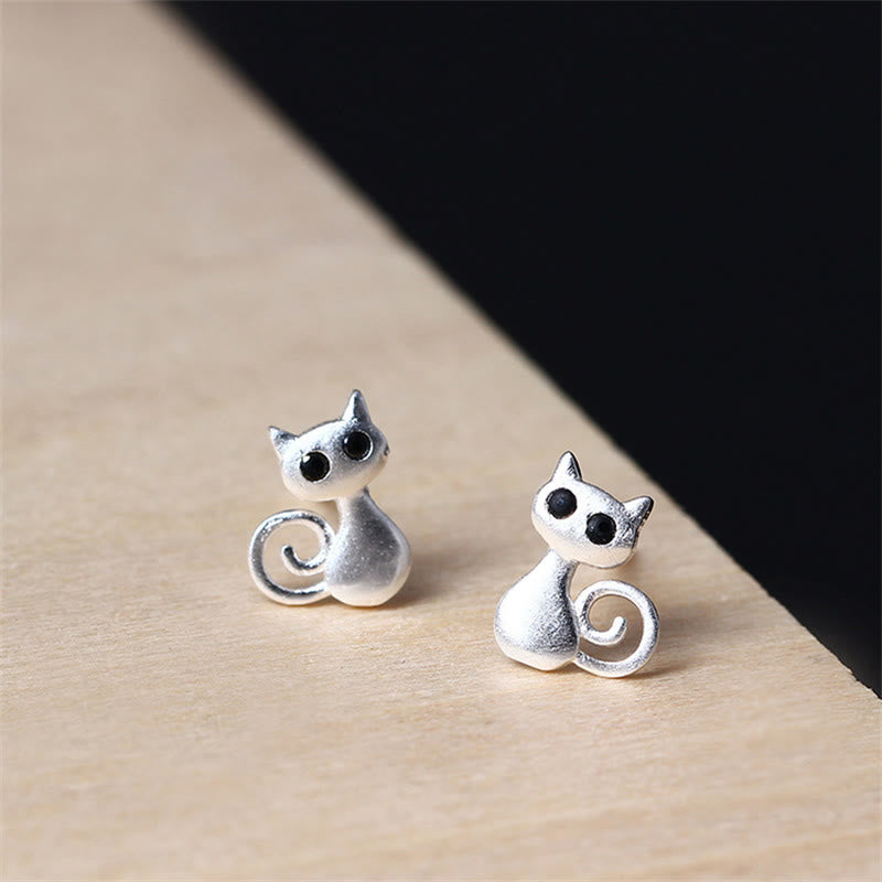 925 Sterling Silver Posts Cute Cat Kitten Blessing Stud Earrings