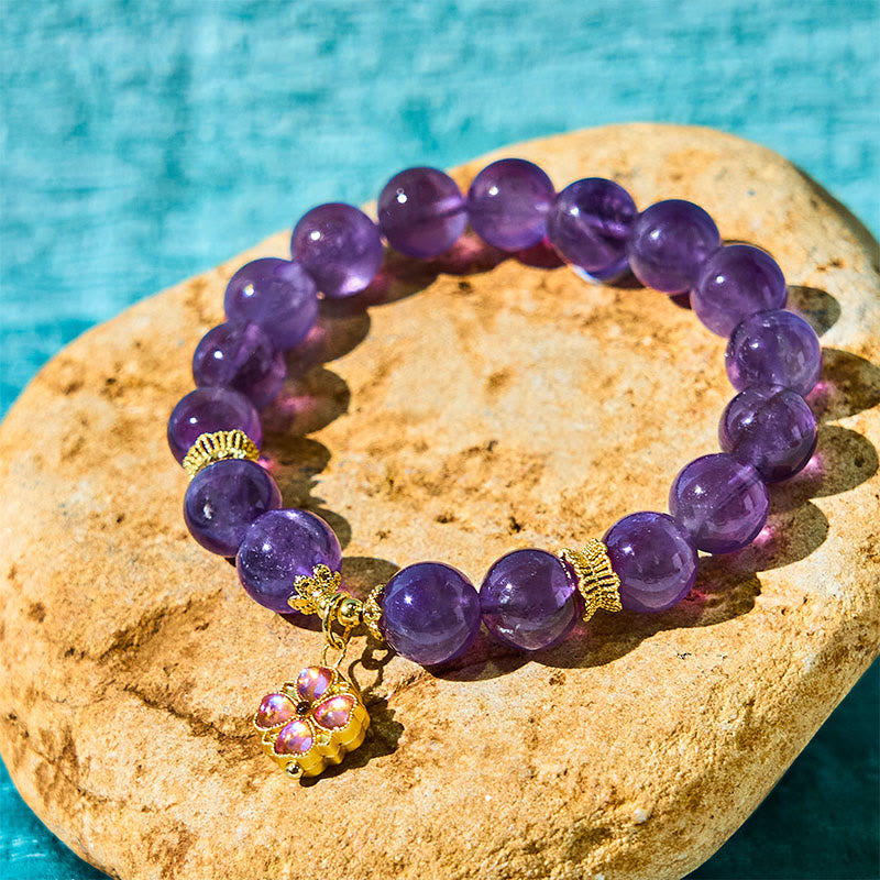 Natural Amethyst Four Leaf Clover Charm Communication Bracelet