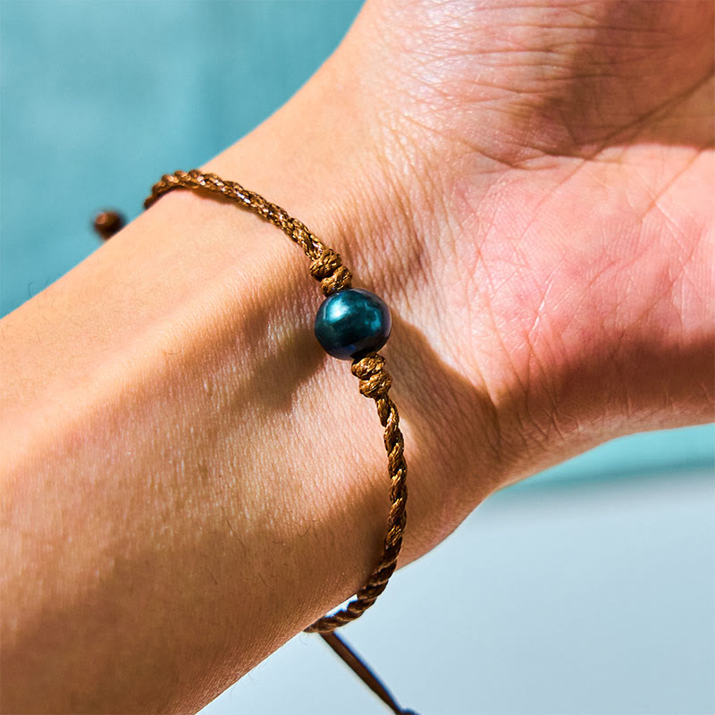 Natural Tahitian Black Pearl Bead Wax Rope Wisdom Bracelet