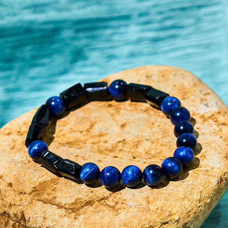 Blue Tiger Eye Black Tourmaline Strength Bracelet