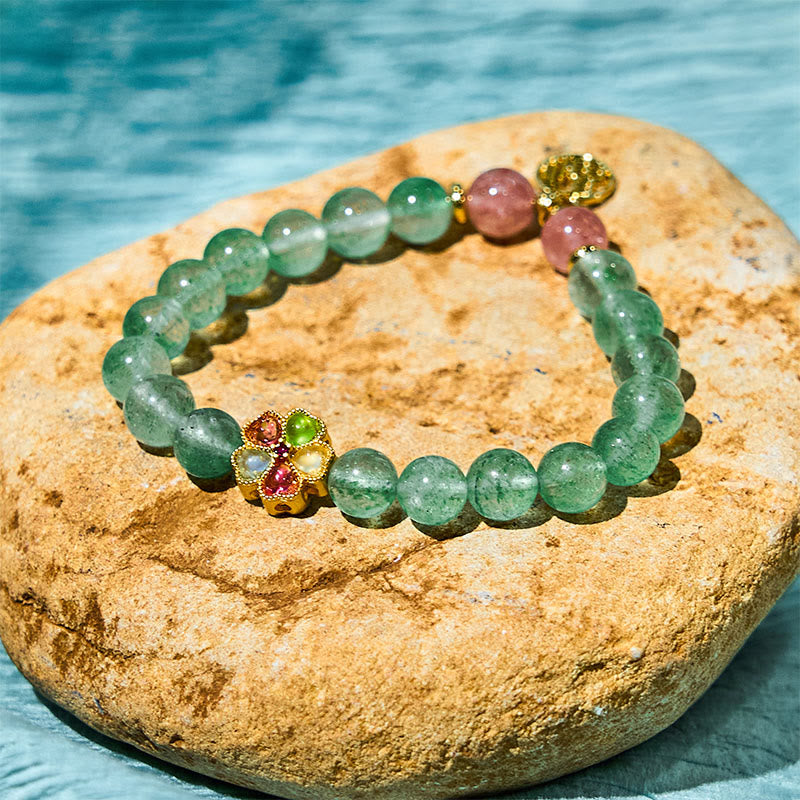 Natural Green Strawberry Quartz Soothing Fu Character Bracelet