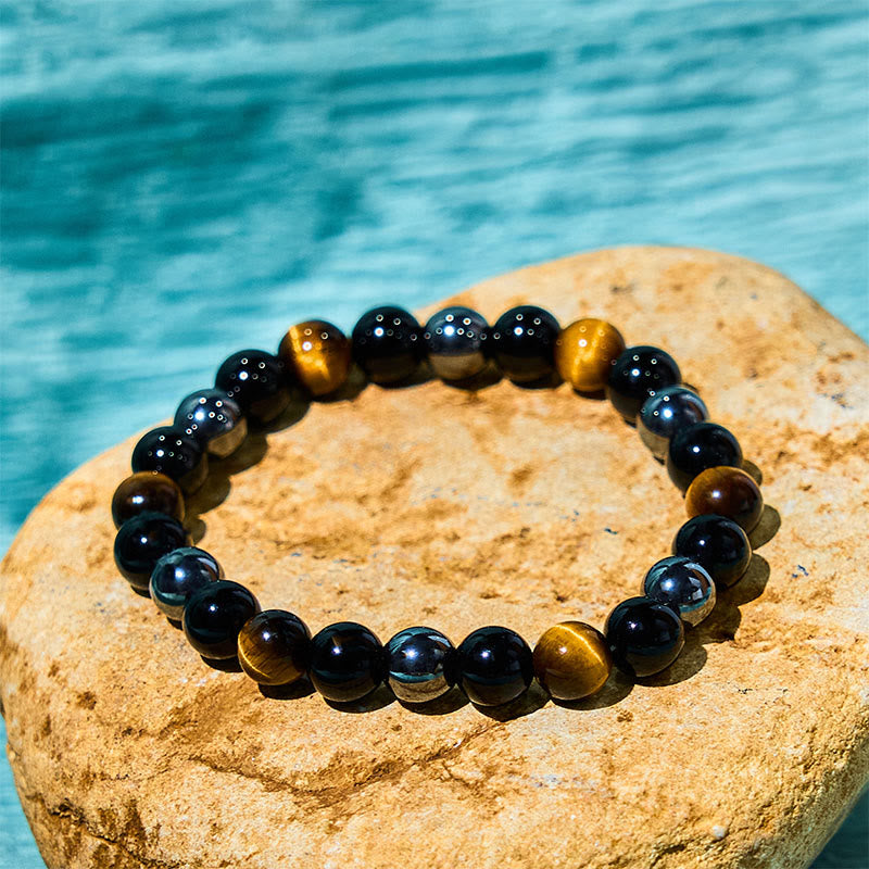Natural Tiger's Eye Obsidian Hematite Positive Powerful Bracelet