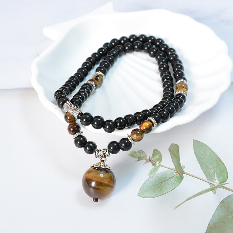 Black Obsidian Tiger Eye Strengthen Necklace Pendant