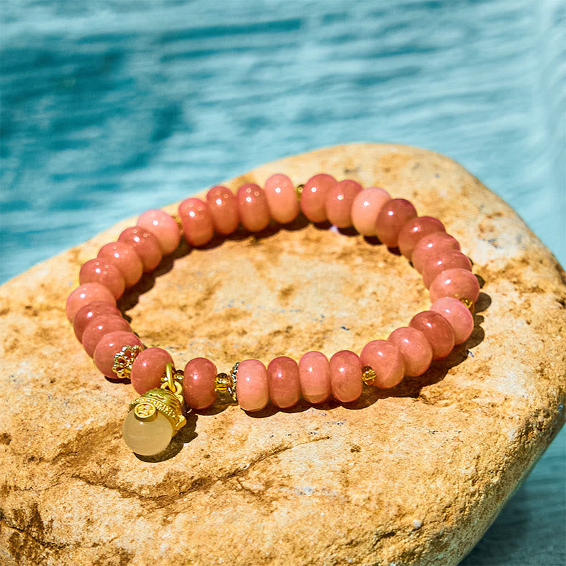 Strawberry Quartz Cyan Jade Lucky Cat Beads Healing Bracelet