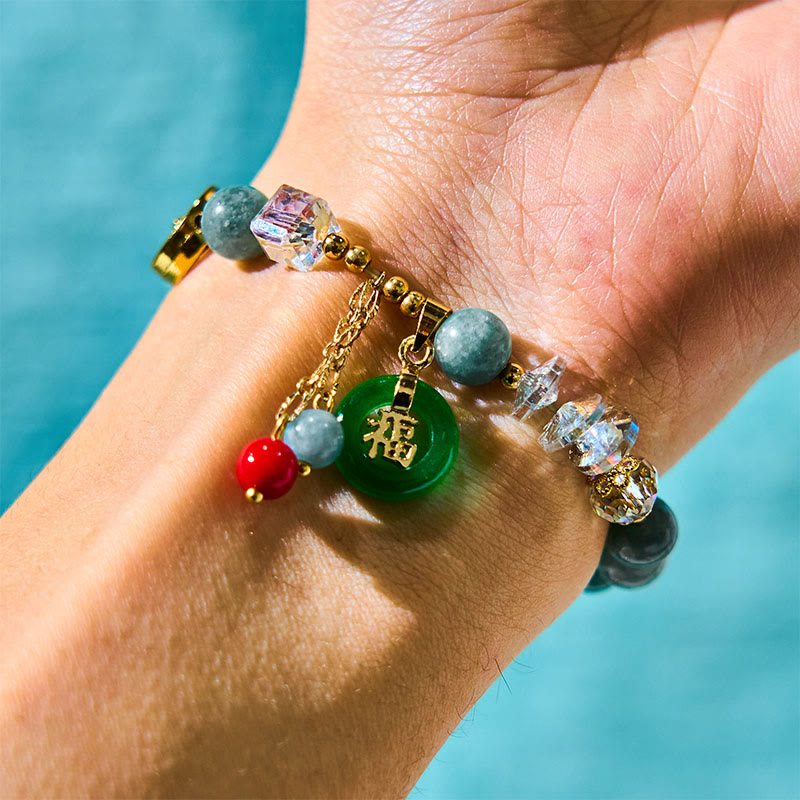 Strawberry Quartz Jade Fu Character Charm Healing Bracelet - Image 10