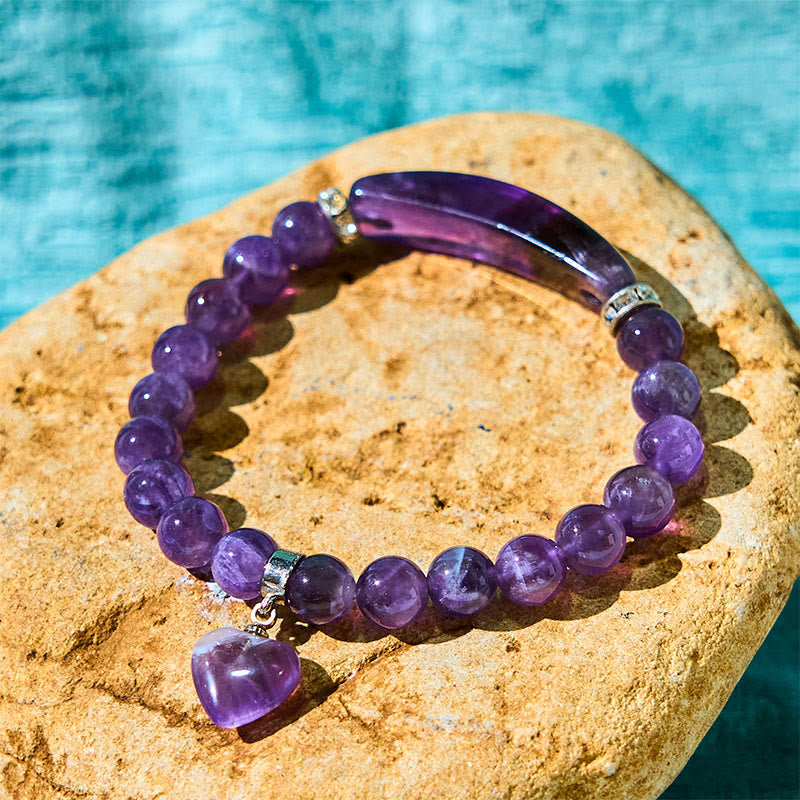 Natural Quartz Love Heart Healing Beads Bracelet