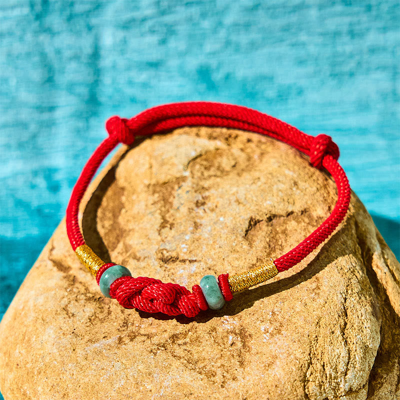 Red String Jade Luck Fortune Knot Braided Couple Bracelet