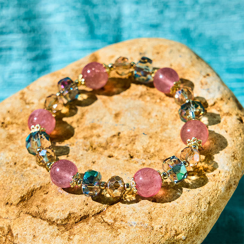 Natural Strawberry Quartz Colorful Crystal Positive Bracelet