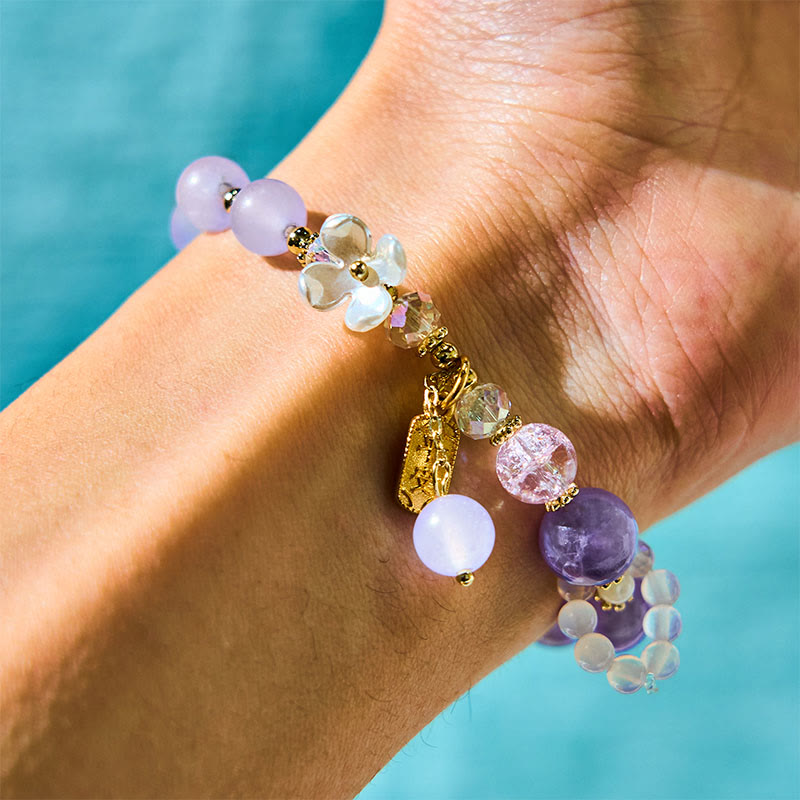 Natural Blue Crystal Amethyst Chalcedony Flower Healing Bracelet
