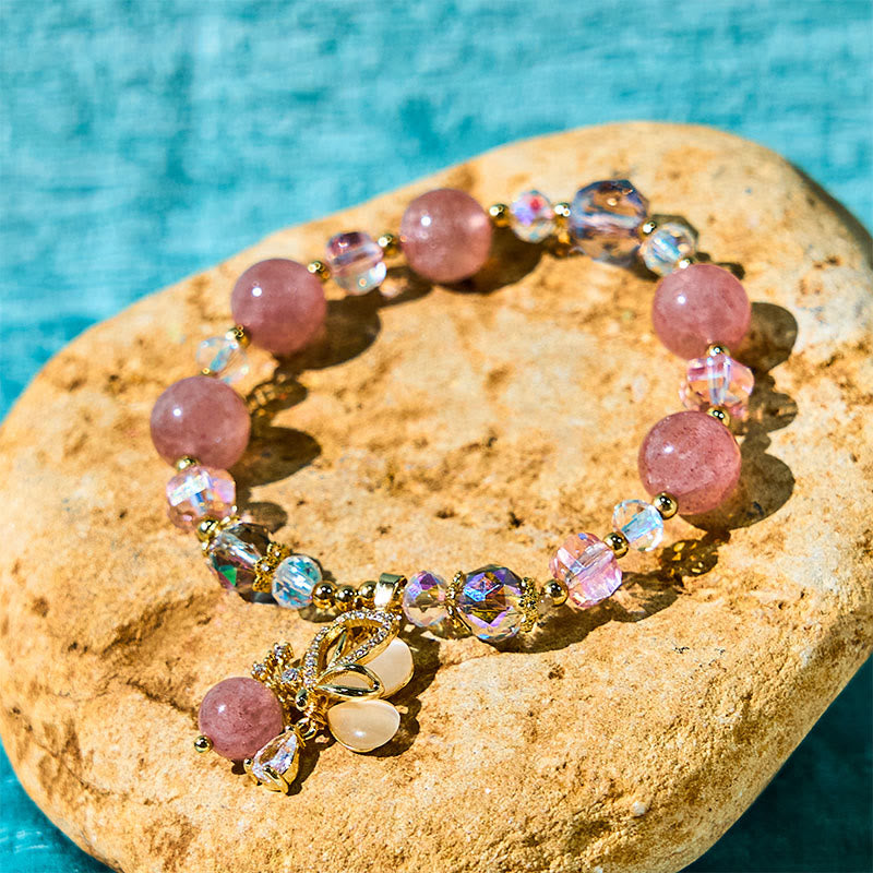 Natural Strawberry Quartz Butterfly Healing Bracelet