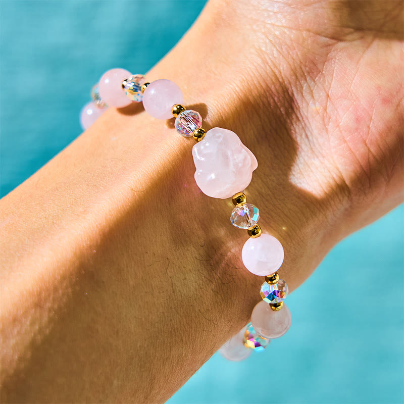 Rose Quartz Crystal Rabbit Healing Chain Bracelet