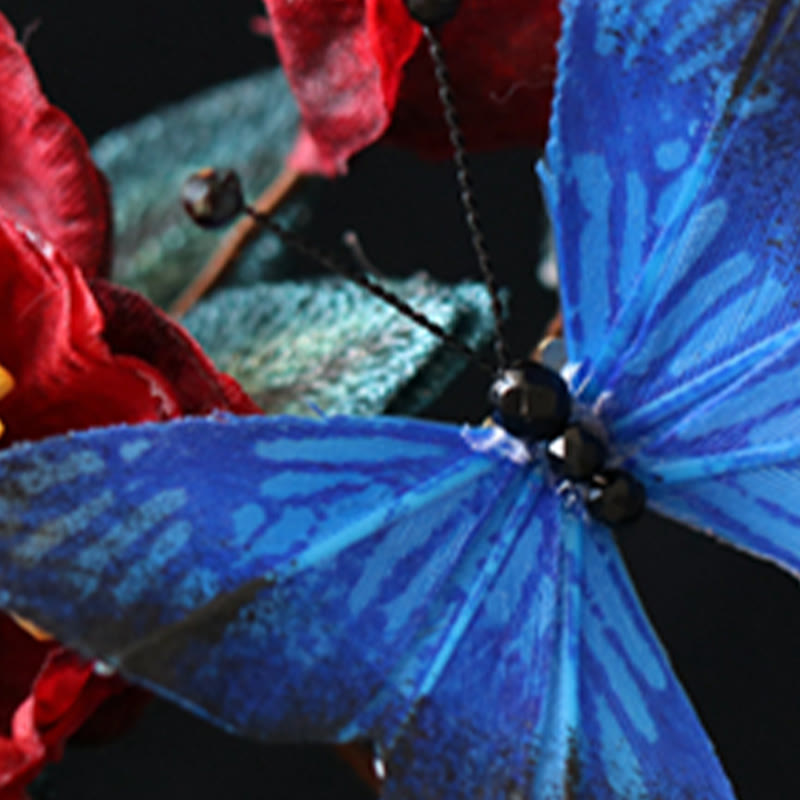Classical Chinese Style Red Flower Blue Butterfly Hairpin - Image 12