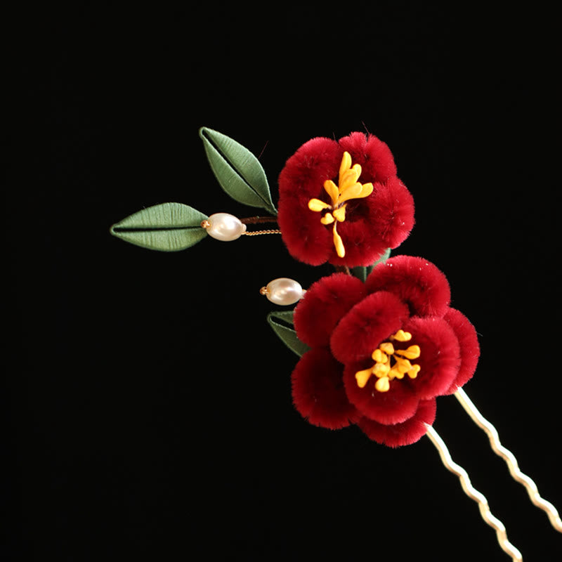 Classical Chinese Style Red Flower Blue Butterfly Hairpin Hair Clip Hair Comb Barrette - Image 19