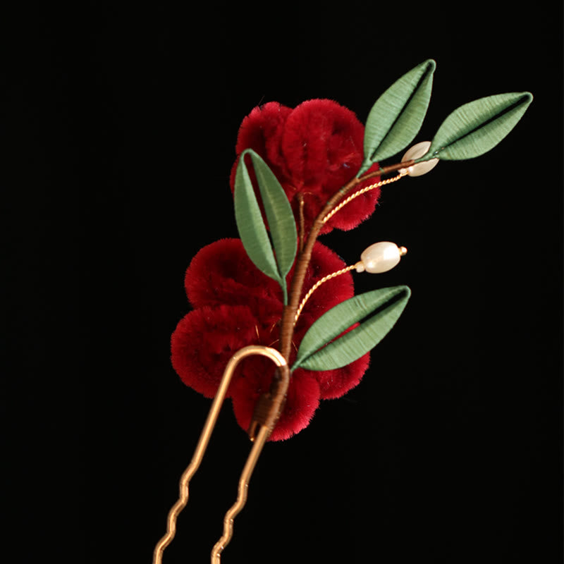 Classical Chinese Style Red Flower Blue Butterfly Hairpin Hair Clip Hair Comb Barrette - Image 20