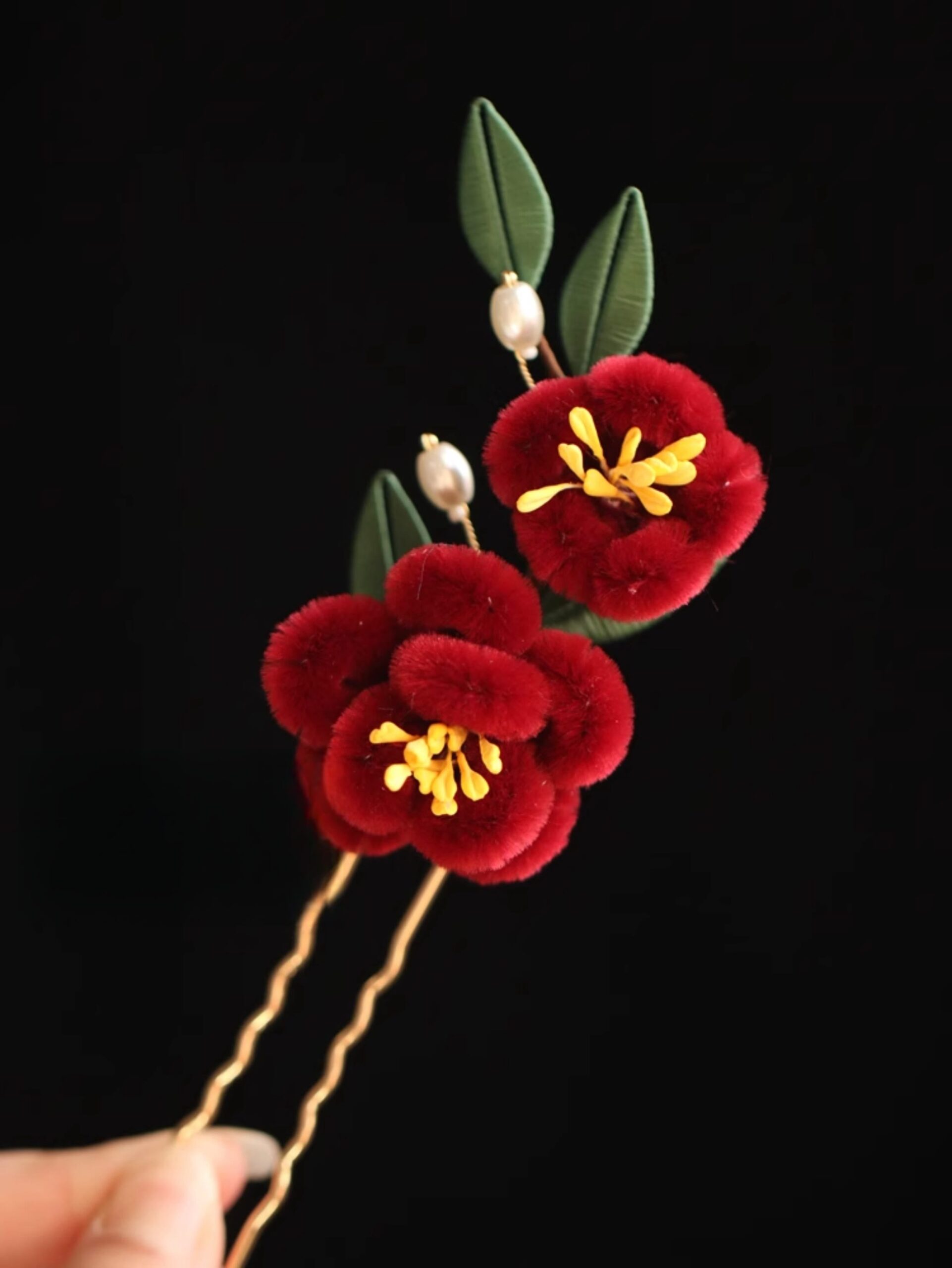 Classical Chinese Style Red Flower Blue Butterfly Hairpin Hair Clip Hair Comb Barrette - Image 21