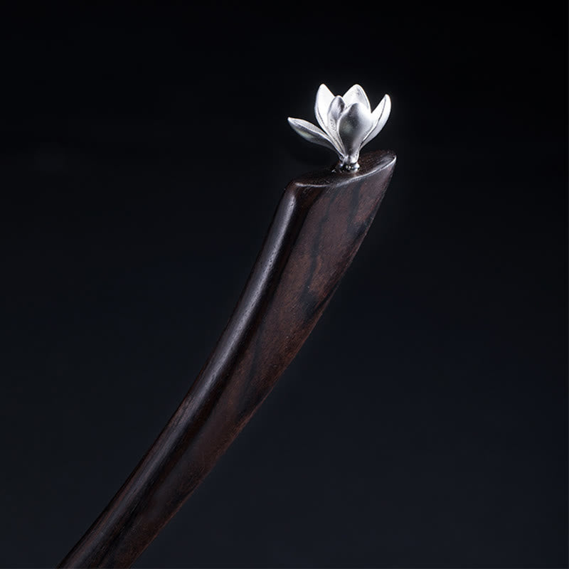925 Sterling Silver Classical Ebony Magnolia Flower Blessing Hairpin