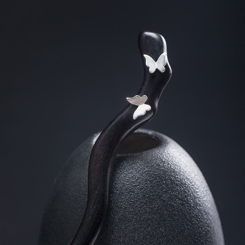 925 Sterling Silver Classical Chinese Style Ebony Butterfly Relax Hairpin