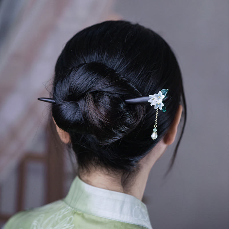 Lily Of The Valley Pearl Tassel Wood Hairpin - Image 3