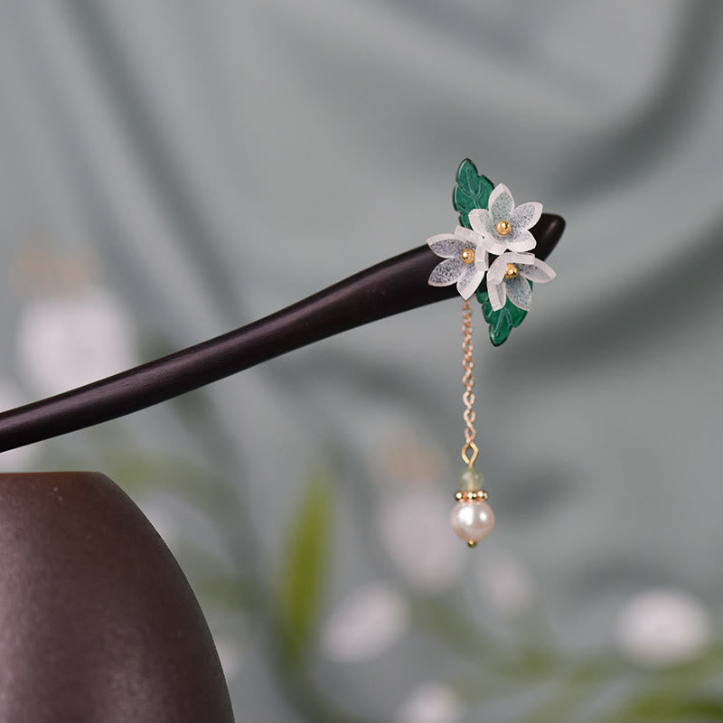 Lily Of The Valley Pearl Tassel Wood Hairpin - Image 4