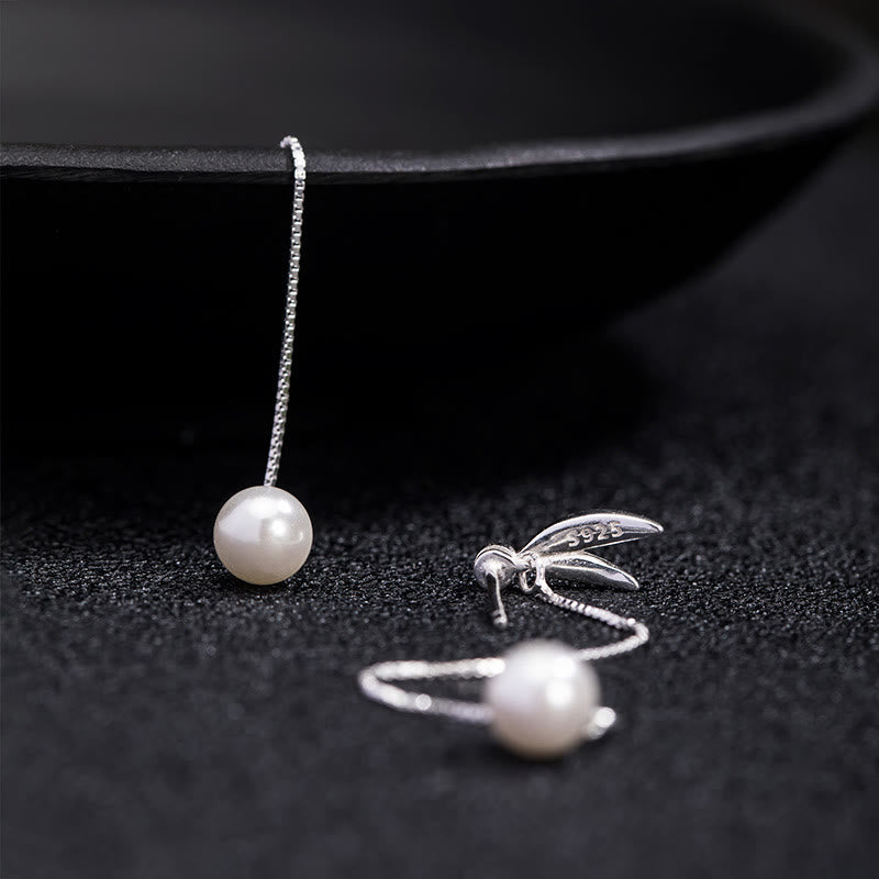 925 Sterling Silver Zircon Pearl Bamboo Leaves Protection Drop Earrings - Image 4