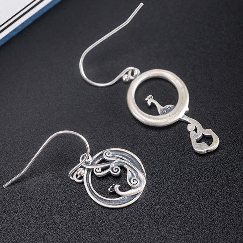 925 Sterling Silver Round Asymmetry Peacock Fortune Earrings - Image 3