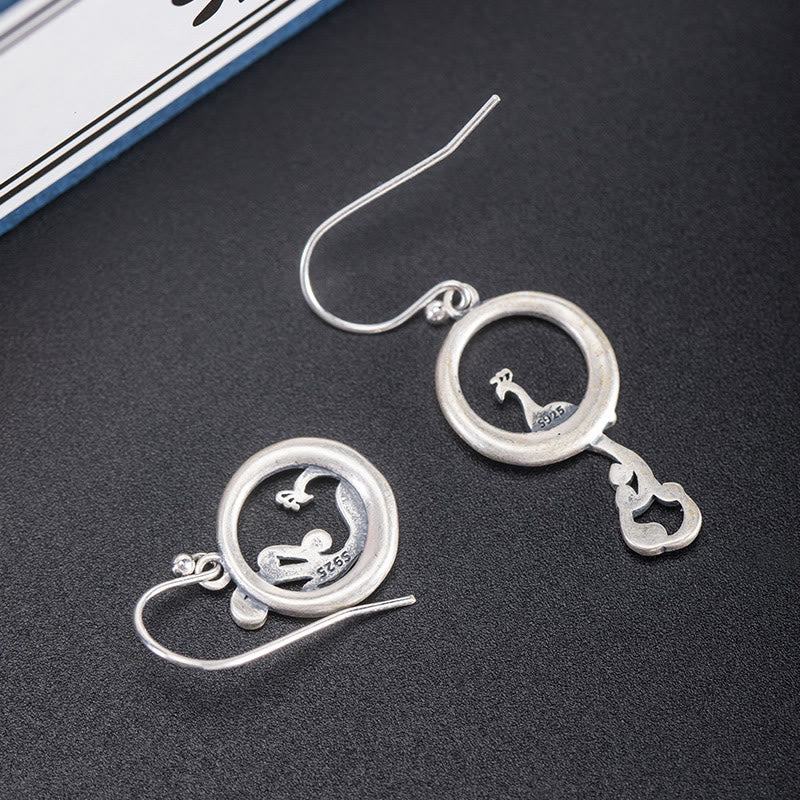 925 Sterling Silver Round Asymmetry Peacock Fortune Earrings - Image 4