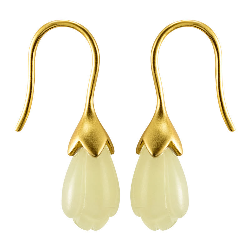 925 Sterling Silver Hetian Jade Magnolia Abundance Drop Earrings - Image 7