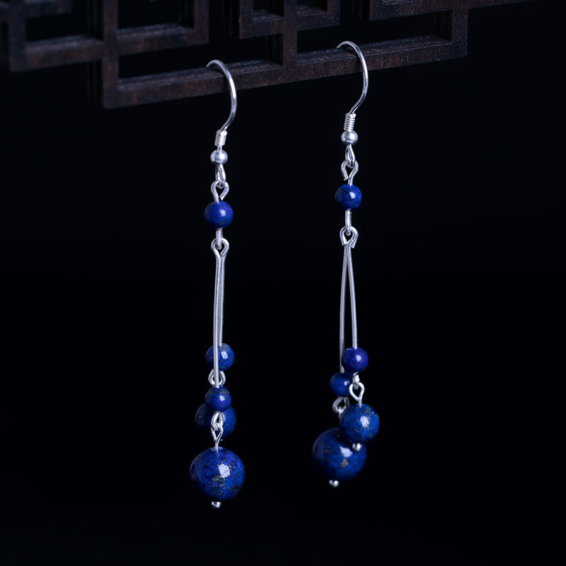 925 Sterling Silver Lazurite Beads Serenity Drop Earrings