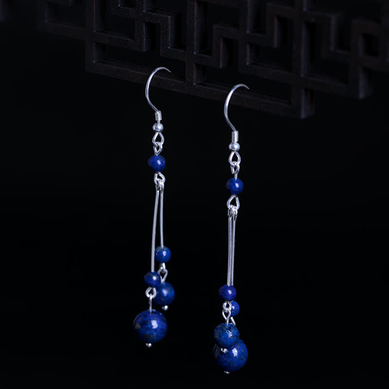925 Sterling Silver Lazurite Beads Serenity Drop Earrings - Image 4