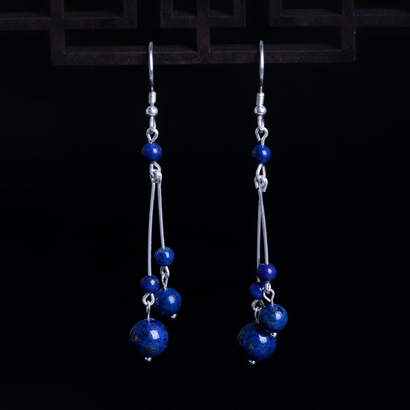 925 Sterling Silver Lazurite Beads Serenity Drop Earrings - Image 3