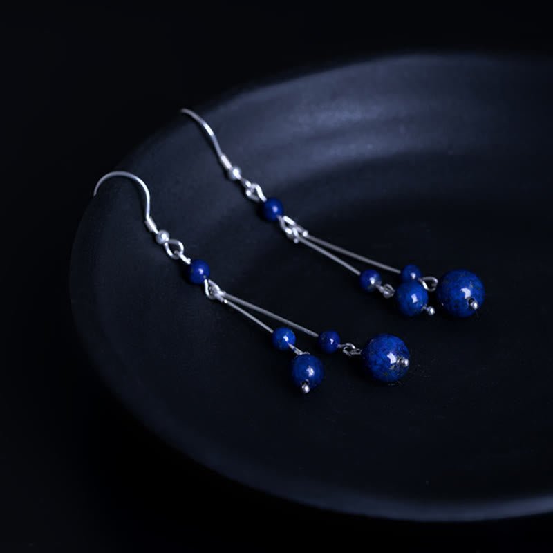 925 Sterling Silver Lazurite Beads Serenity Drop Earrings - Image 7