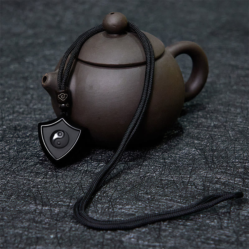 Black Obsidian Shield Pattern Yin Yang Symbol Strength Necklace Pendant - Image 4