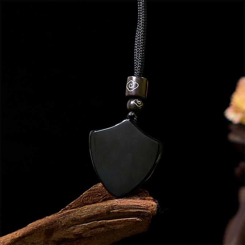 Black Obsidian Shield Pattern Yin Yang Symbol Strength Necklace Pendant - Image 5