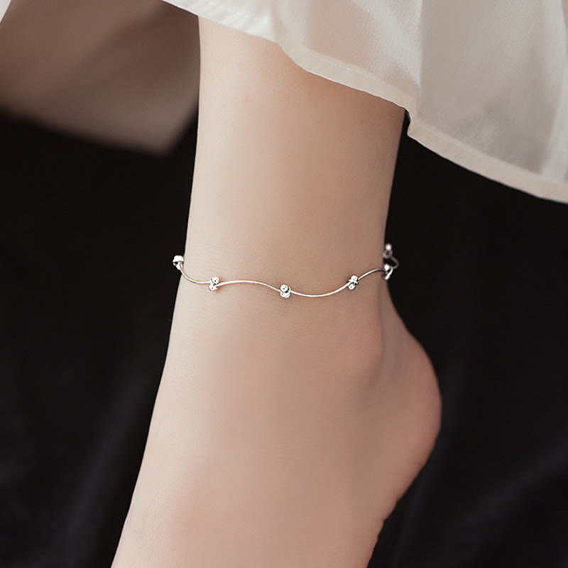 925 Sterling Silver Simple Wave Shape Protection Anklet