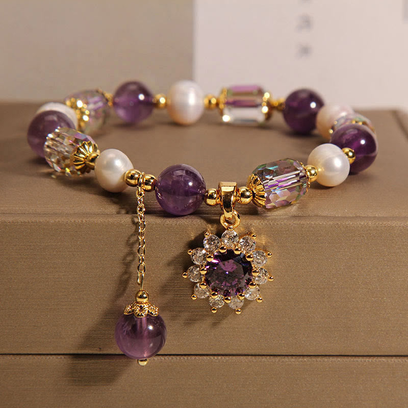Natural Amethyst Pearl Sunflower Communication Bracelet