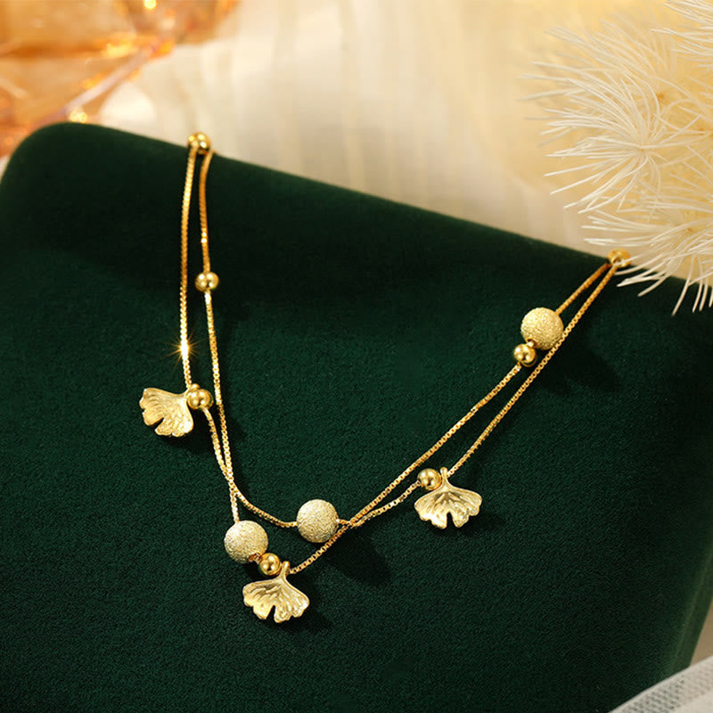 925 Sterling Silver Ginkgo Leaf Double Layer Protection Anklet - Image 10