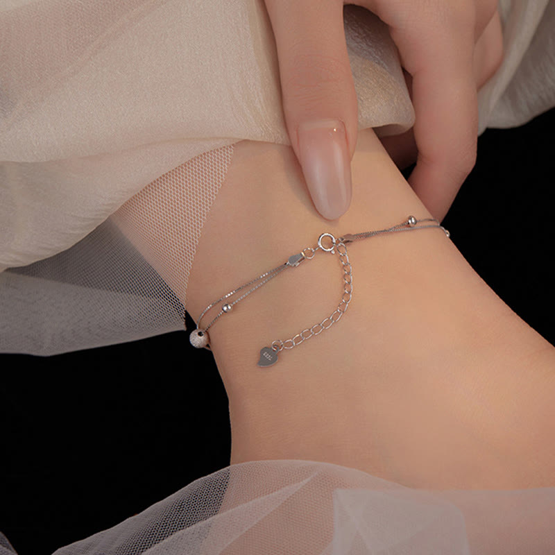 925 Sterling Silver Ginkgo Leaf Double Layer Protection Anklet - Image 5