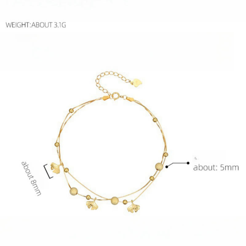 925 Sterling Silver Ginkgo Leaf Double Layer Protection Anklet - Image 12